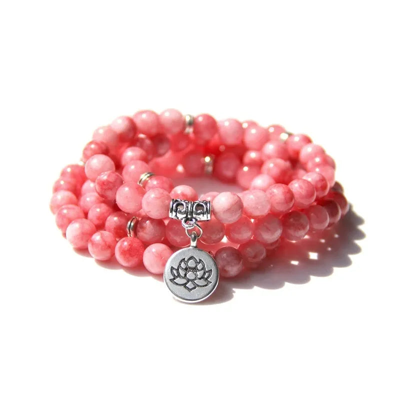 Vintage women's natural stone bracelet with geometric lotus pendant charm.