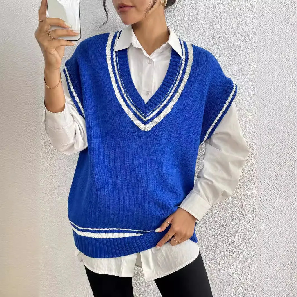 Women's casual wool vest sweater in acrylic fabric with free size loose fit college style design