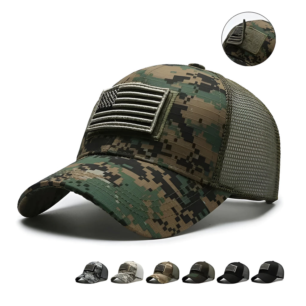 Tear mark Velcro tactical camouflage baseball cap with adjustable back and dome crown