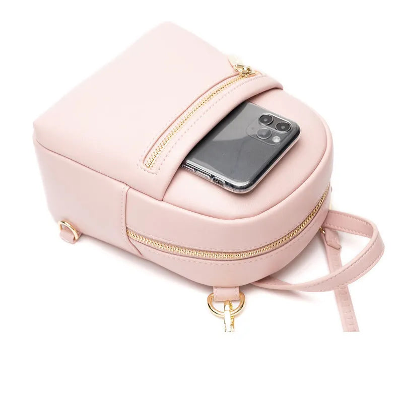 Soft PU mini backpack in six colour options showing three-dimensional pockets and street style design