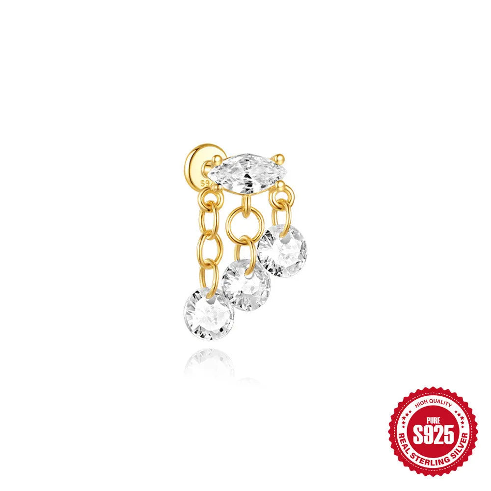 S925 sterling silver water drop earrings with a flat spiral geometric design in a gold tone.