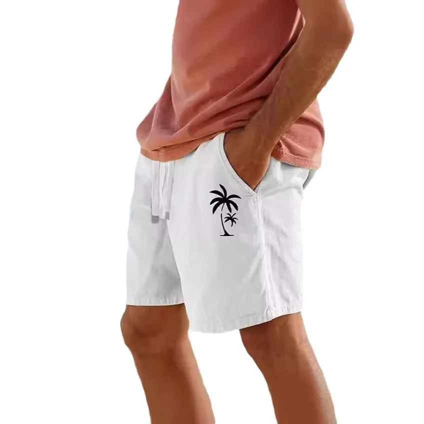 Men's straight leg cotton blend shorts with heat transfer patch and drawstring waist in Army Green colour.