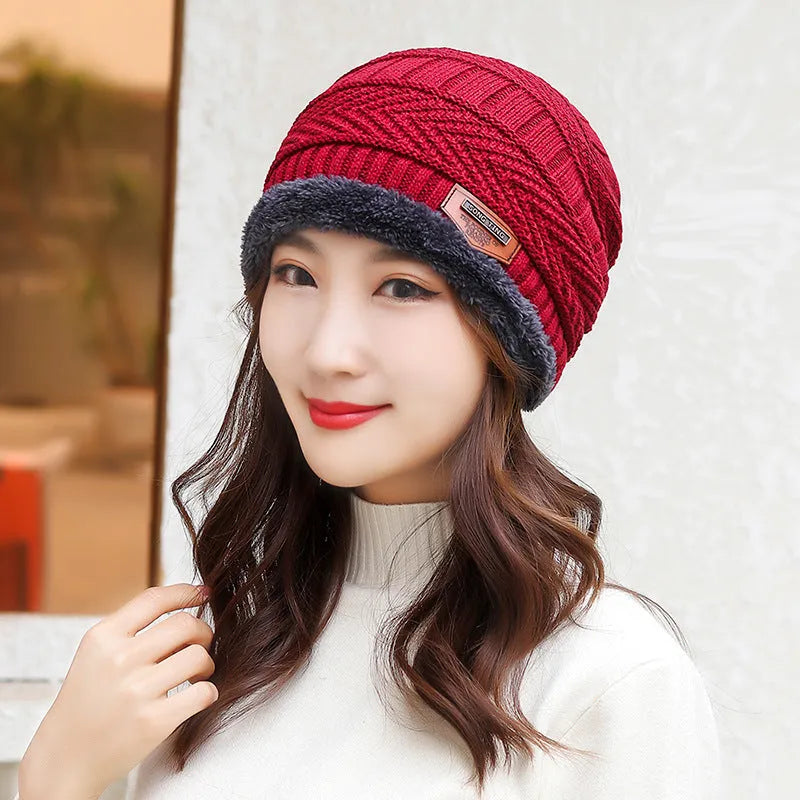Coral Fleece Balaclava Winter Hat – wool knit dome beanie with fleece lining, unisex one size, navy blue shown