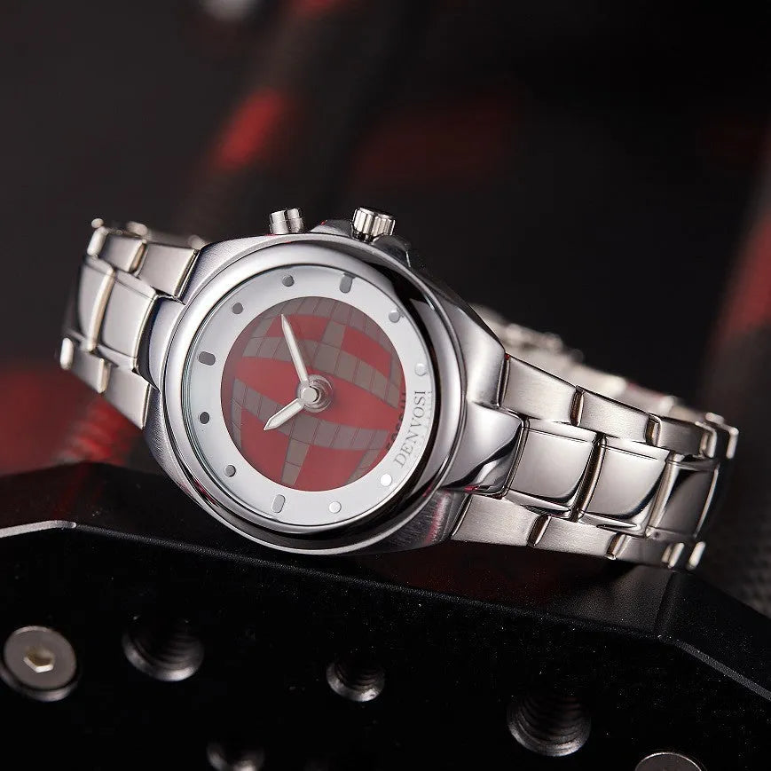 Y2K digital dual display watch with 40mm red face dial and stainless steel buckle on alloy strap