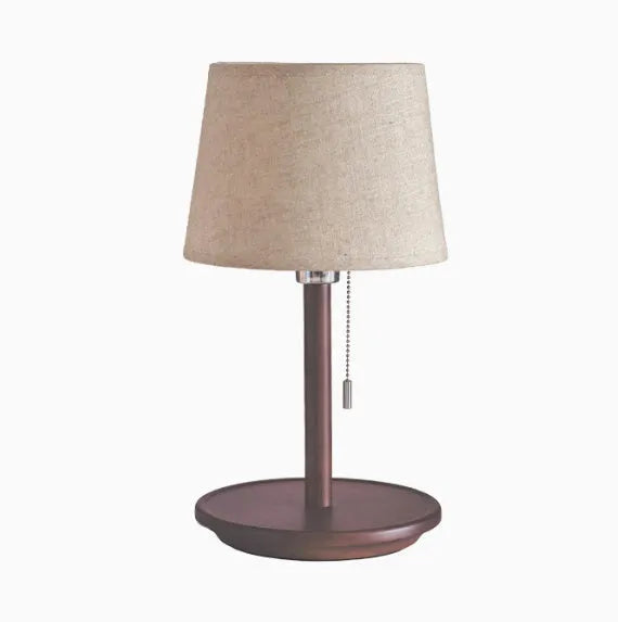 Walnut solid wood bedside lamp with cloth shade and cable switch