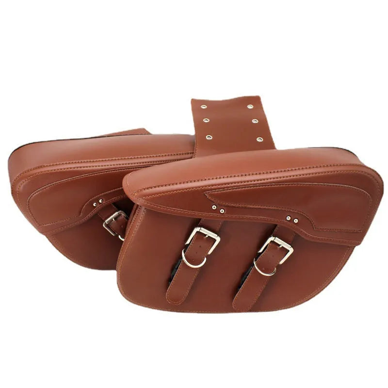 Motorcycle side box saddle bag in PU leather with retro styling and 42cm dimensions