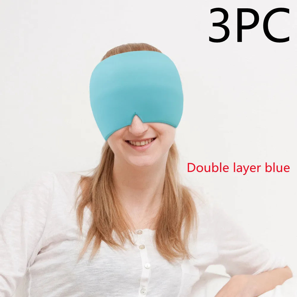 Black elastic cloth gel eye mask for headache relief measuring 22cm by 17cm