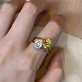 Copper geometric open ring with water drop zircon stone centrepiece jewellery