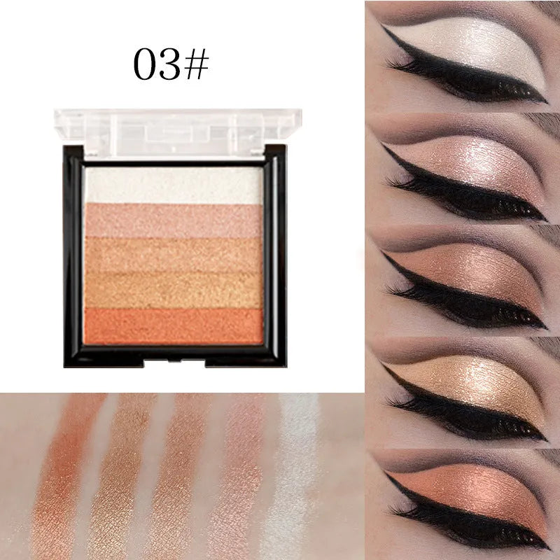 A standard 12g highlight eye shadow compact open to show powder, labelled with six shade options 01 to 06.