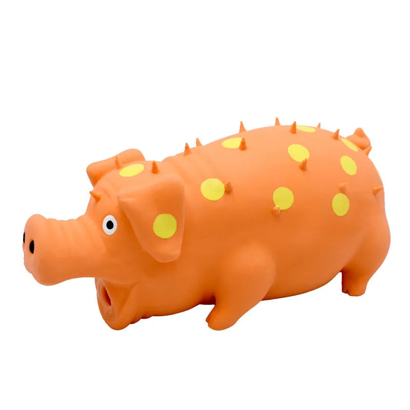Colourful latex pig dog chew toy with textured surface and squeaker for aggressive chewers