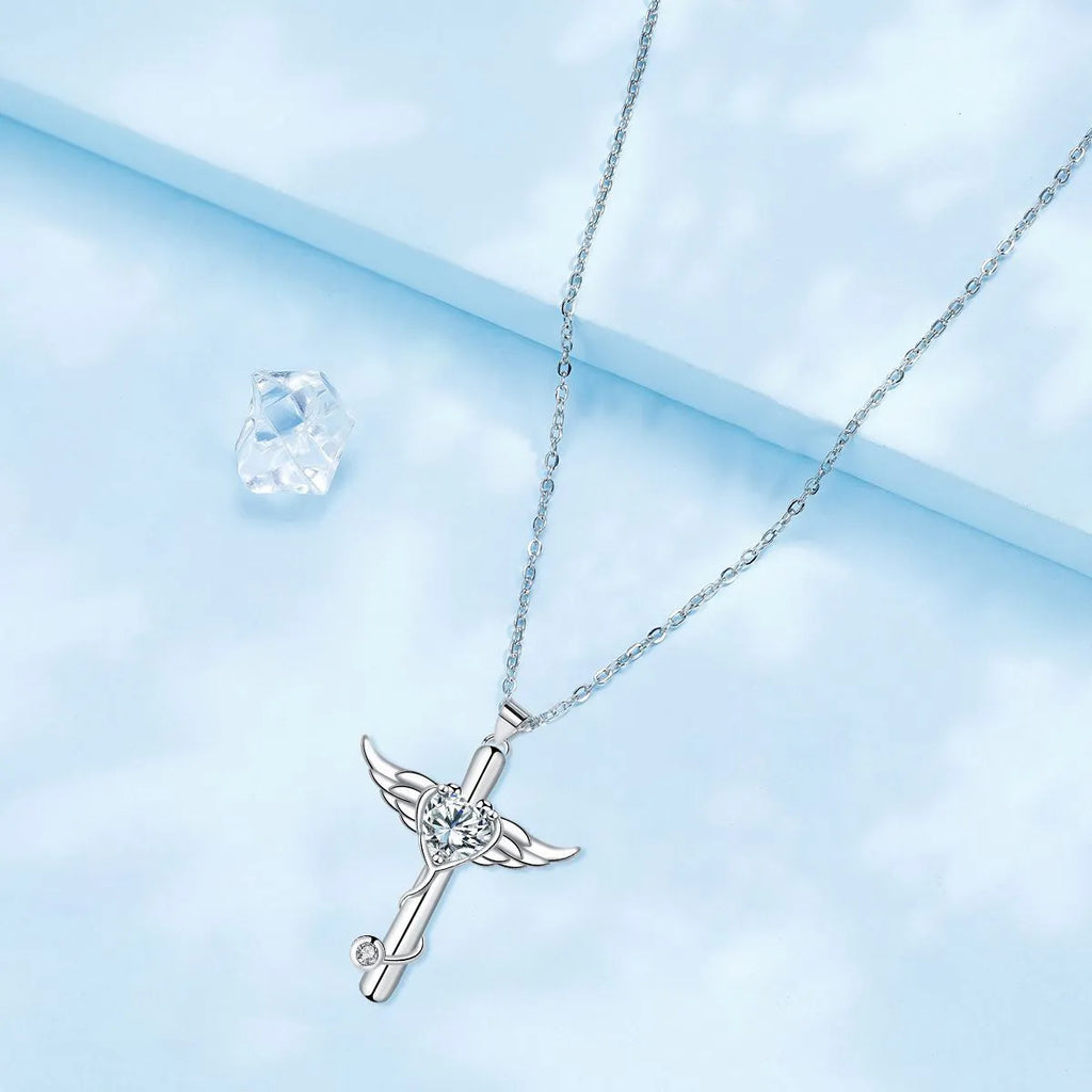 Wings cross stethoscope pendant necklace in electroplated copper with diamond finish options