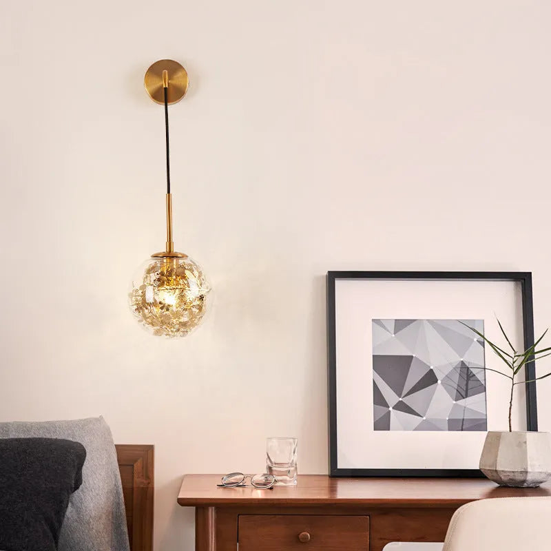 Glass bedside wall lamp in golden flower or silver flower finish, 15cm or 20cm size