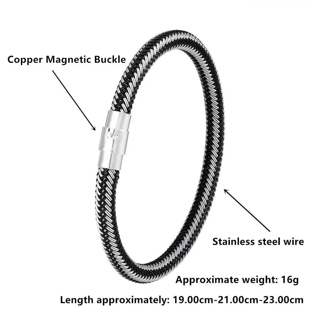 Geometric titanium steel wire bracelet with magnetic clasp in multiple colour options