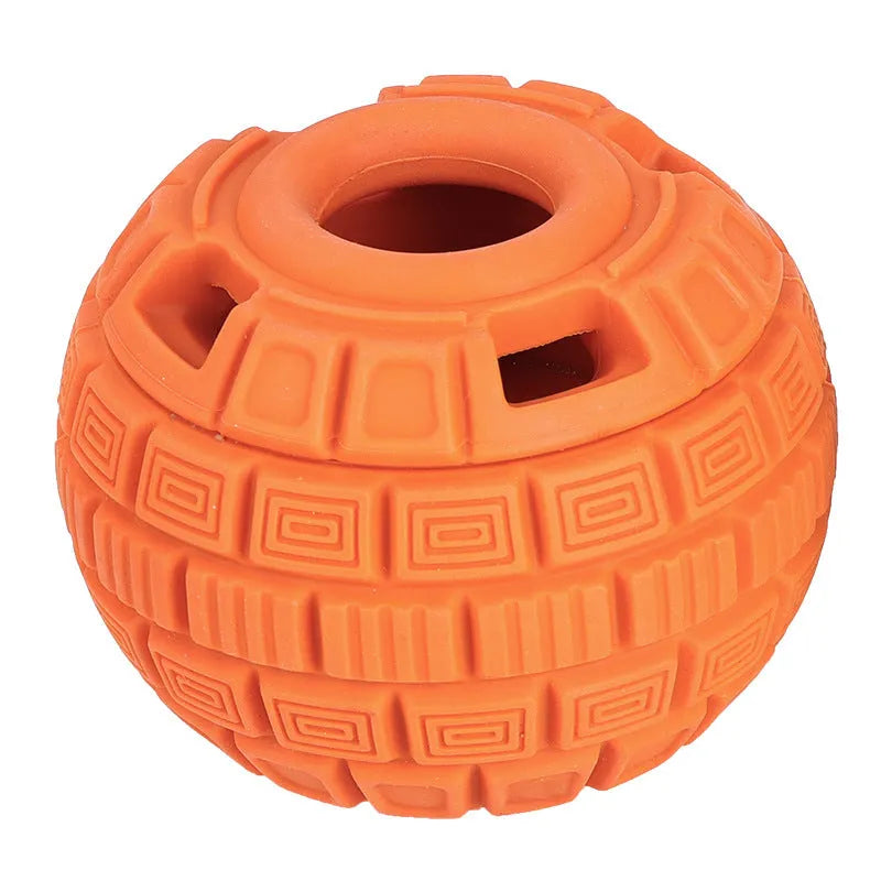 Natural rubber treat dispensing ball toy for dogs in green colour, 14 x 10 x 10 cm