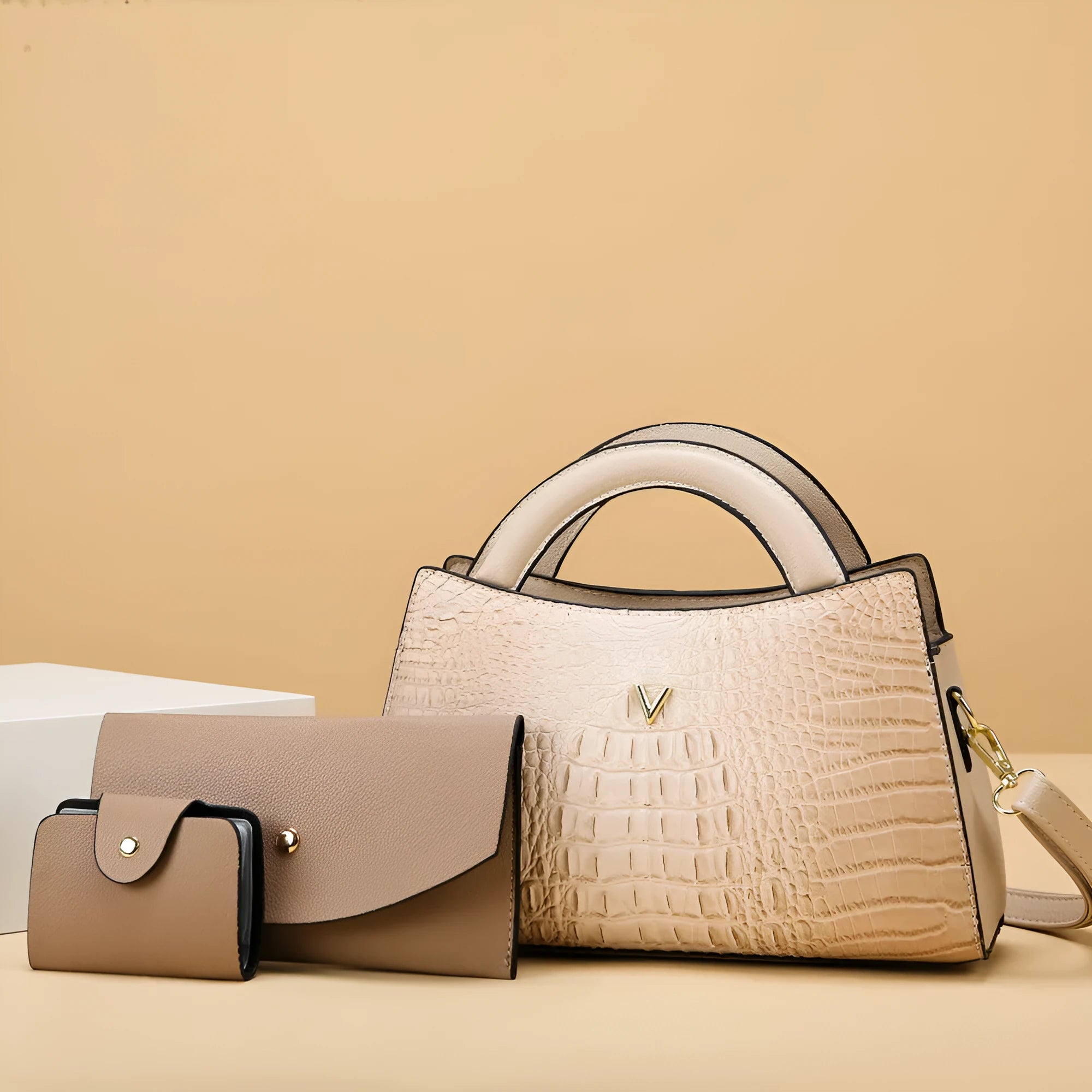 Women's square vertical crossbody handbag in crocodile-pattern PU leather with single shoulder strap