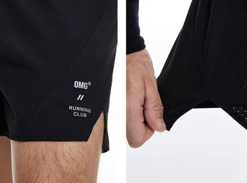 Four-point stretch running shorts in blue with laser punching stitching detail