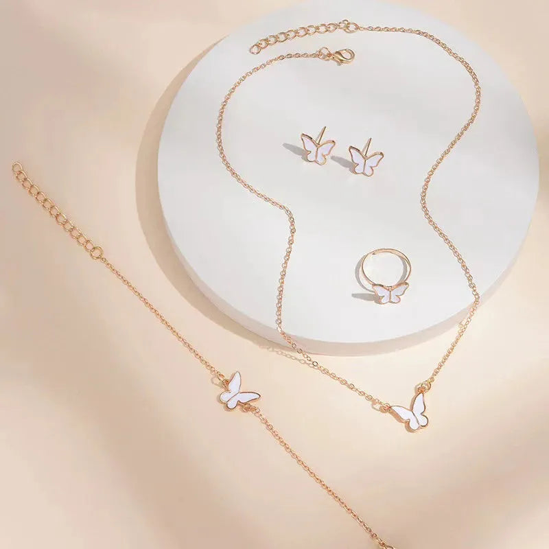 Five-piece butterfly pendant jewellery set for women including necklace earrings ring bracelet in black alloy electroplated finish