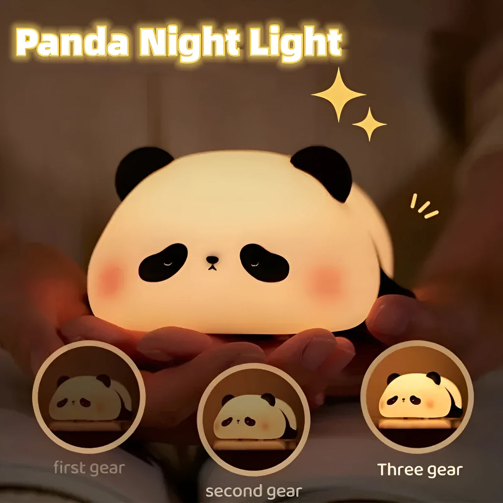 Rechargeable panda-shaped night light with warm white LED illumination and silicone construction