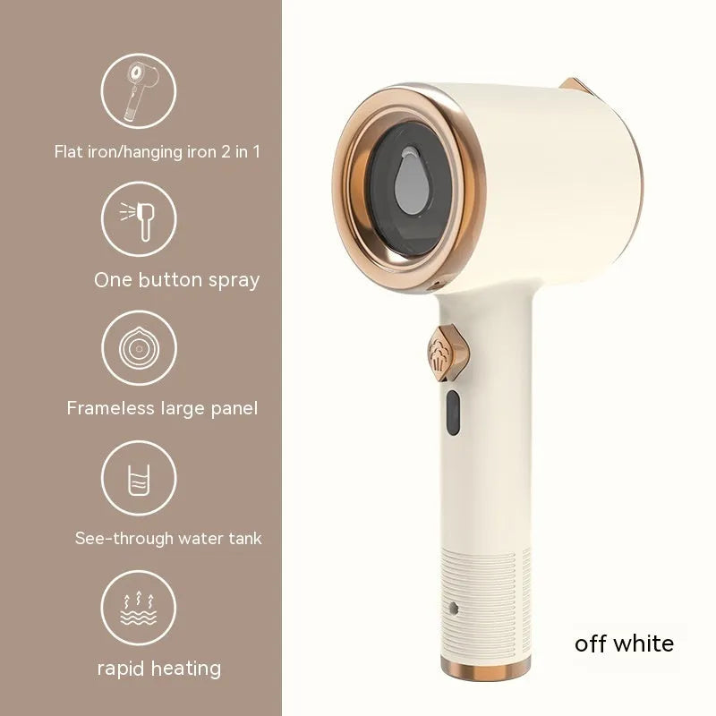 Mini handheld garment steamer in green with visual water tank and US plug