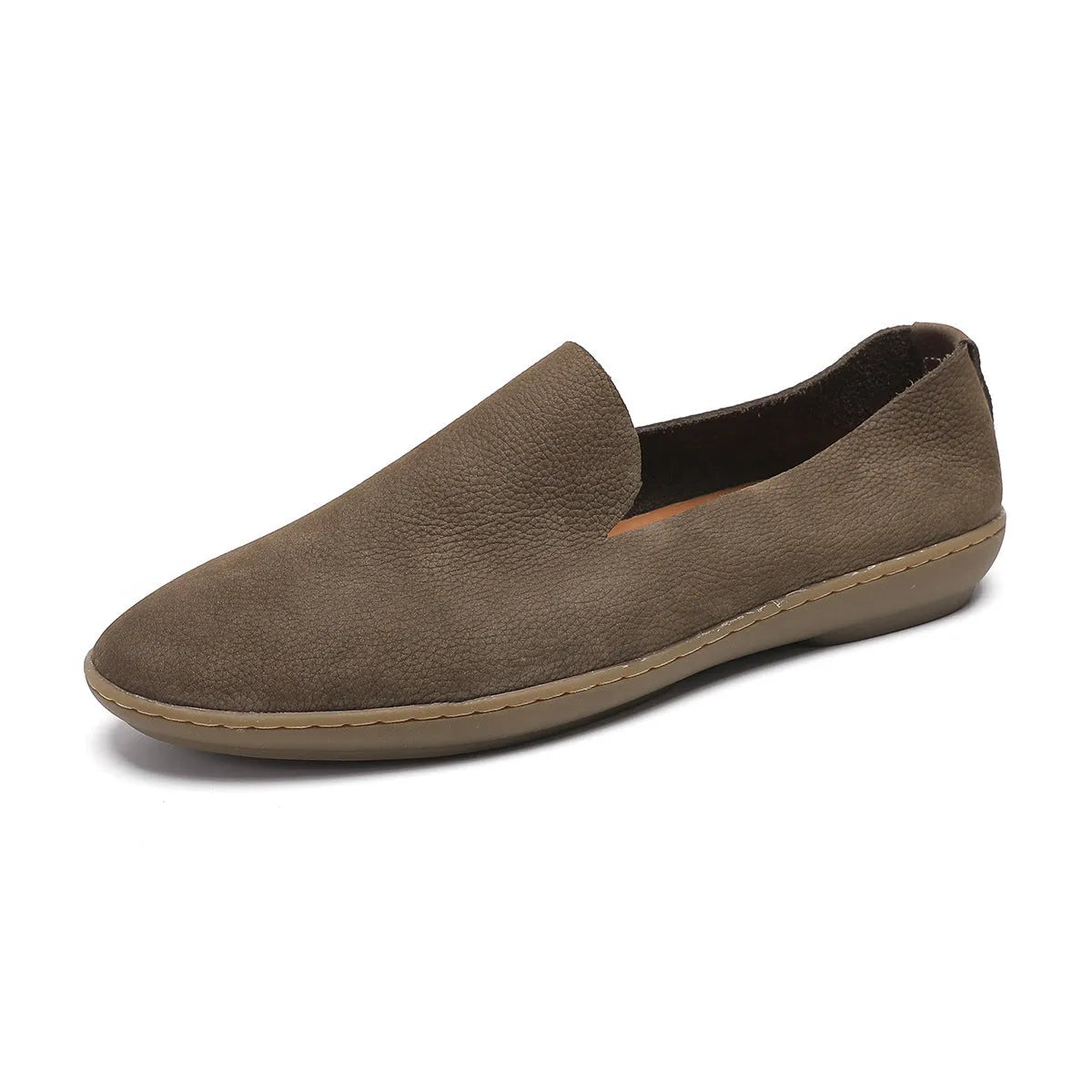 Handmade men's casual shoes in khaki and grey with cowhide upper and wedge heel design