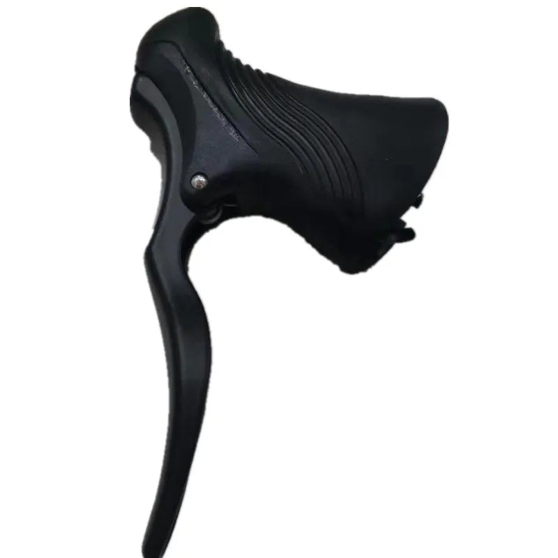 A pair of aluminium alloy road bicycle brake handles in black, showing the lever shape and clamp for handlebars