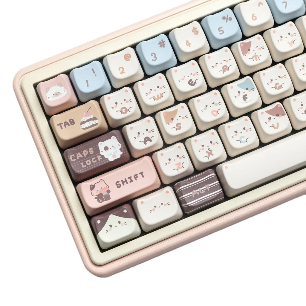 Sea salt cat design PBT keycap set for mechanical keyboards with March layout 7u supplement compatibility