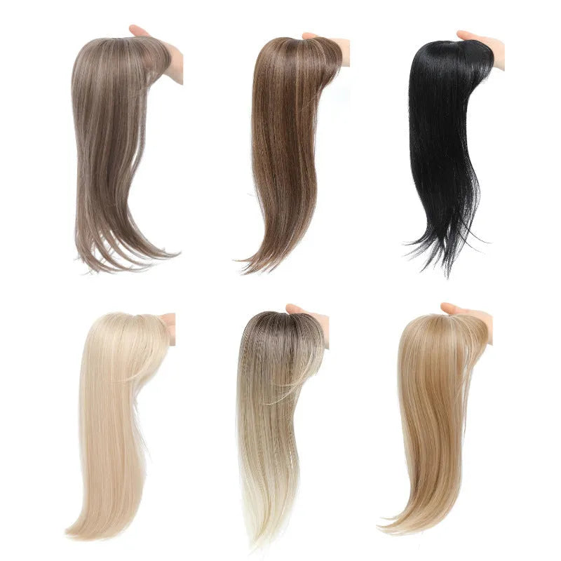 Synthetic hair clip-in wig extension with inner buckle attachment in one of six style variations.