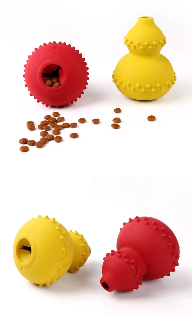 Natural rubber pet toy resistant to biting and grinding, treat dispensing ball in red, 11.3 by 8.5 cm