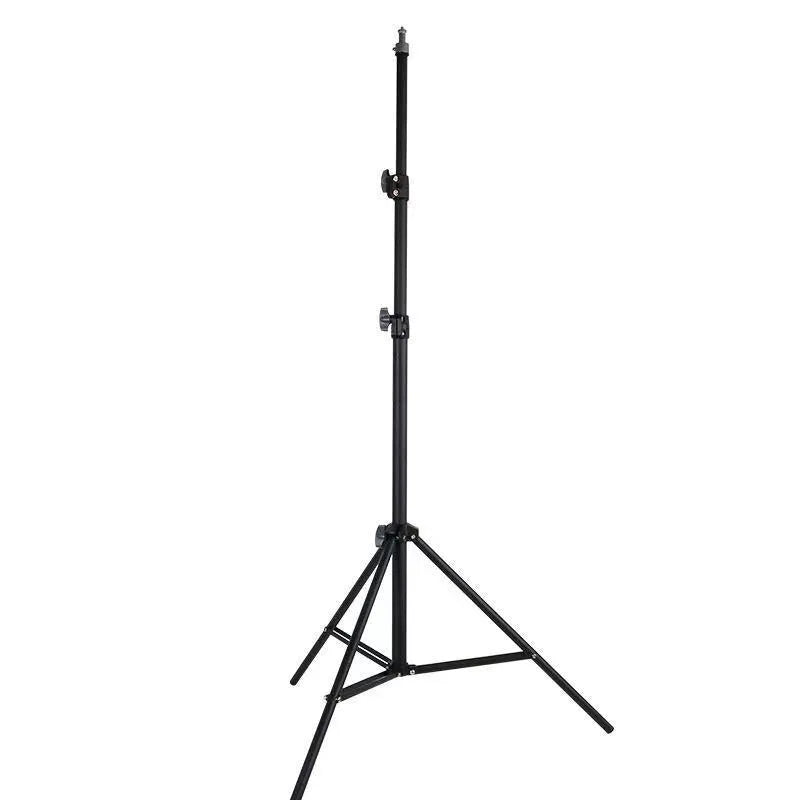 A tall, frosted-finish photography light stand with thickened carbon steel legs extended to its full height.