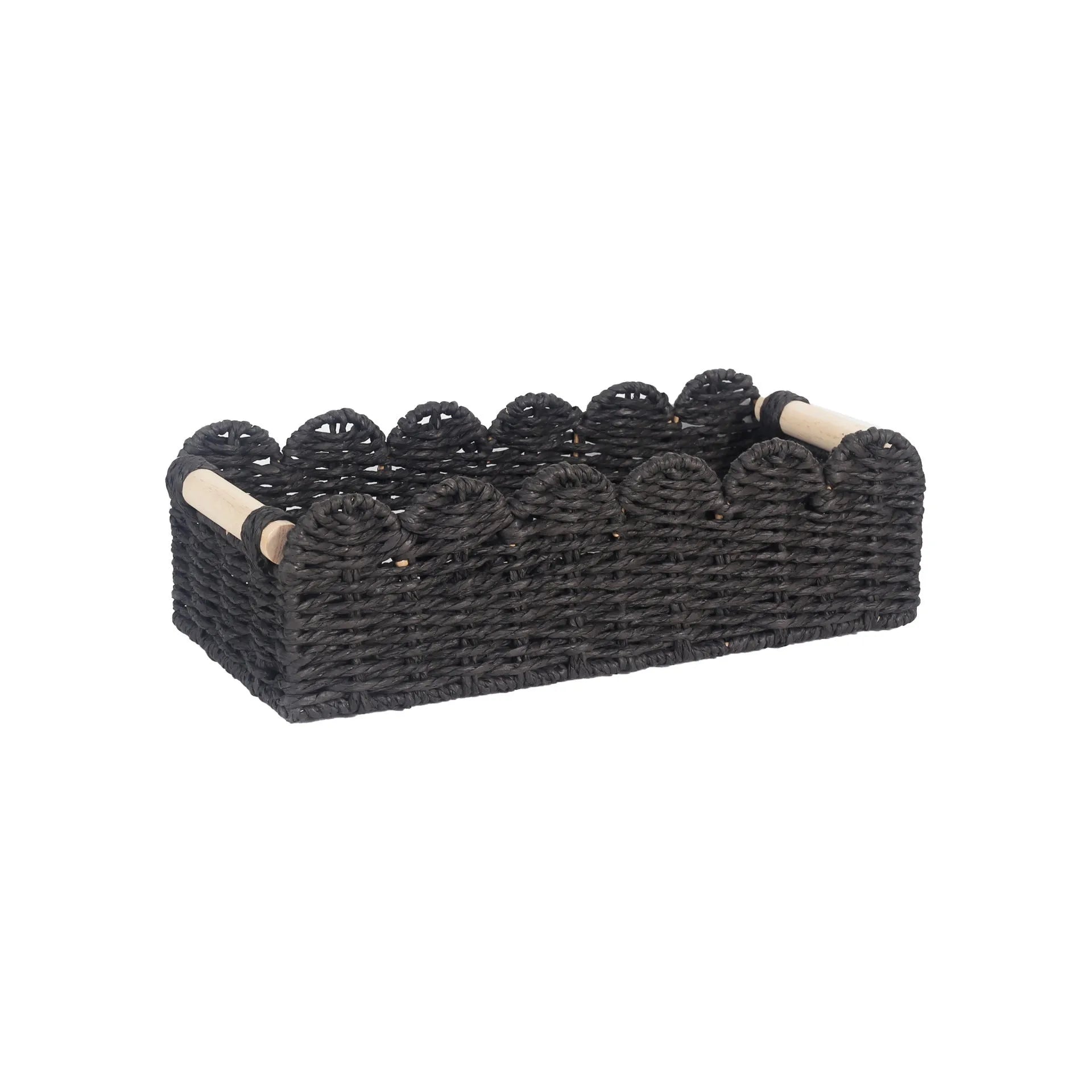 Rectangular woven paper storage basket in modern style measuring 35.5cm long for desktop organisation