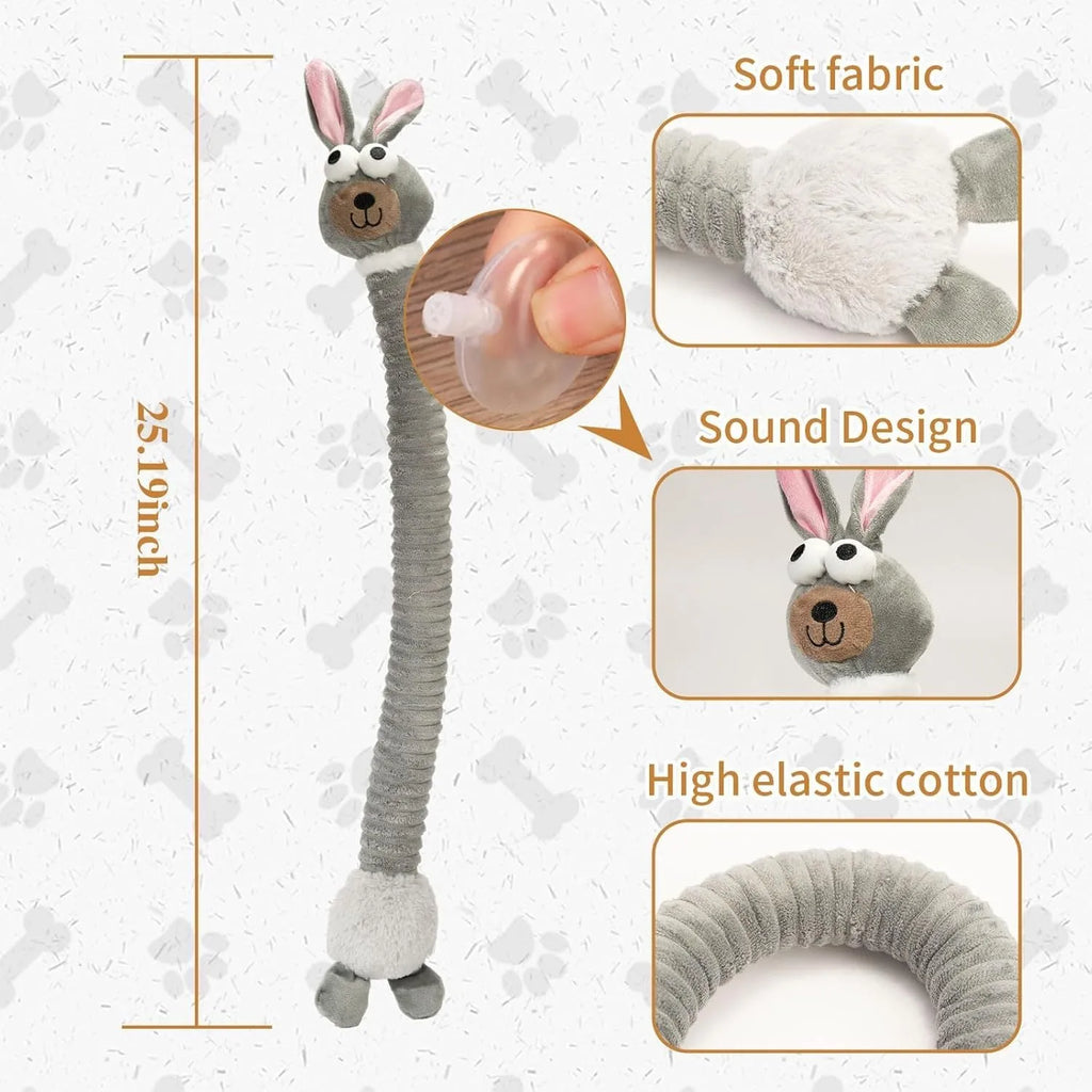 Plush stuffed squeaky dog toys with crinkle sounds in brown grey yellow colours