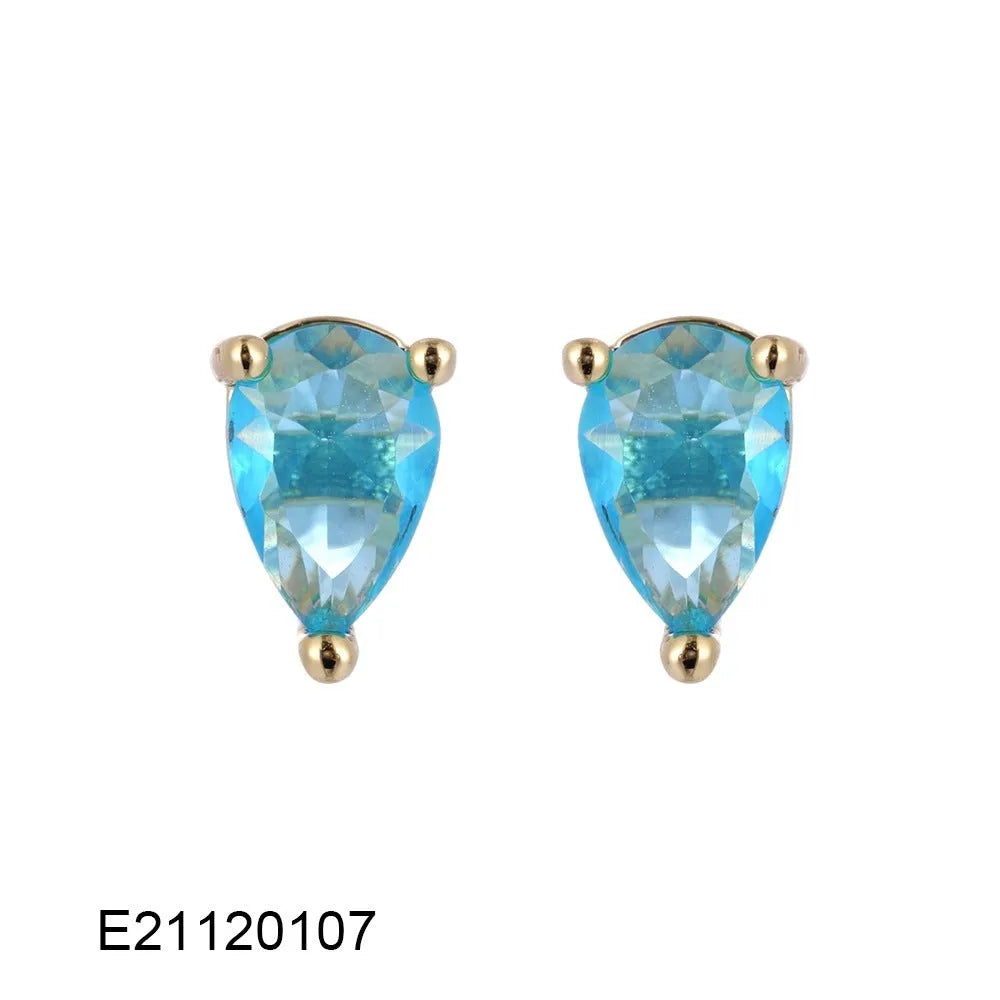 Gold-plated drop-shaped earrings with pear elements and candy-coloured zircon stones