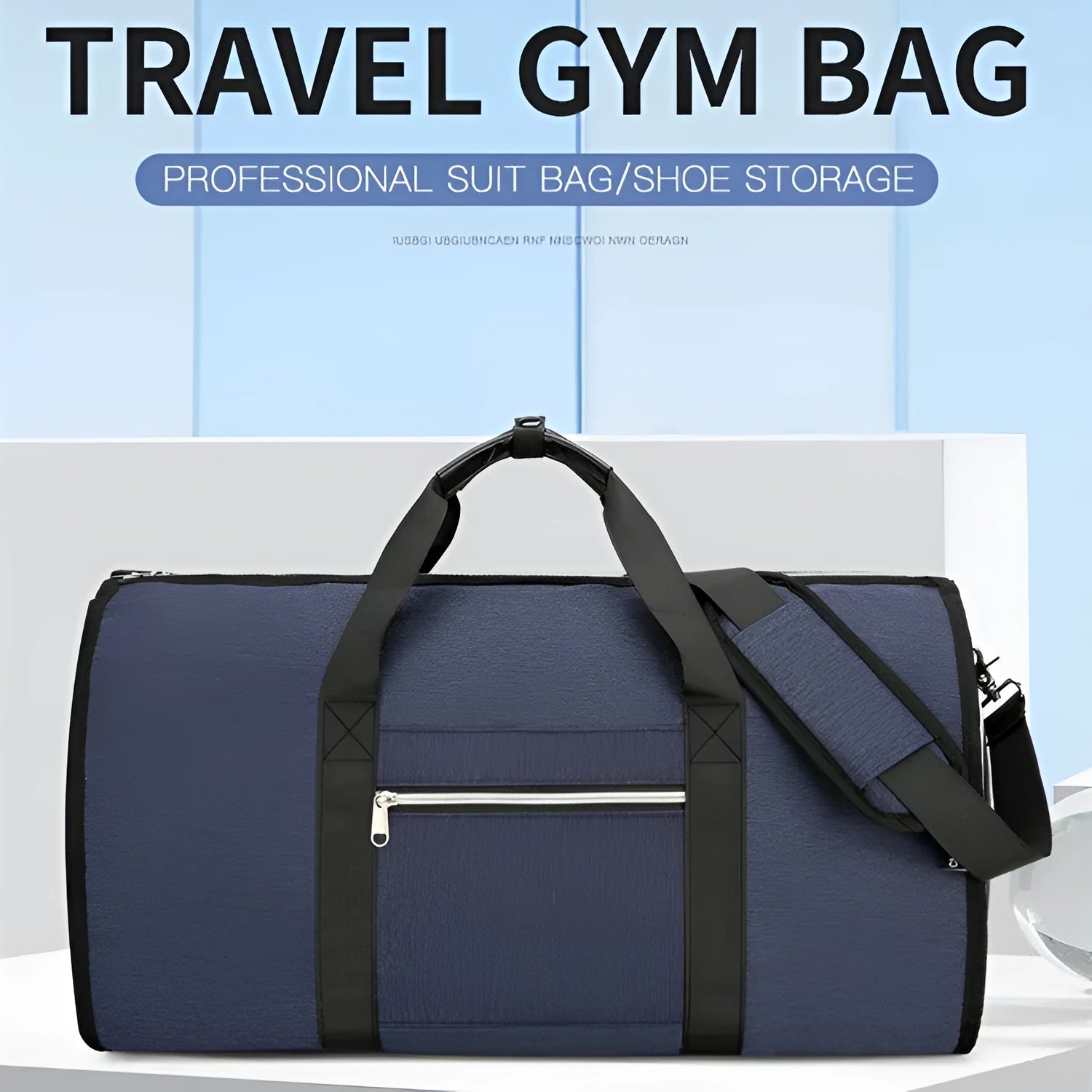 Grey Oxford cloth sports and business bag with expansion feature and dry wet separation compartments.