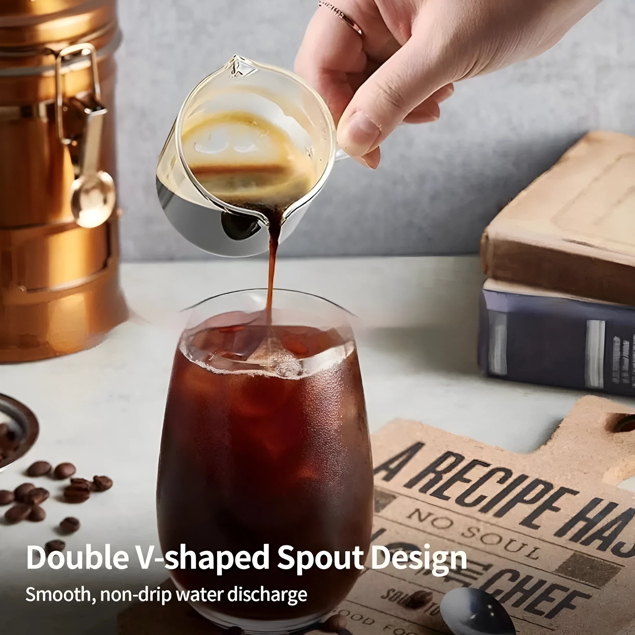 White transparent glass double-mouth coffee cup with modern simple design