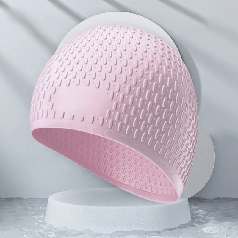 Fashion silicone water drop swimming cap for adults in multiple colour options including Tiffany Blue and Matcha Green