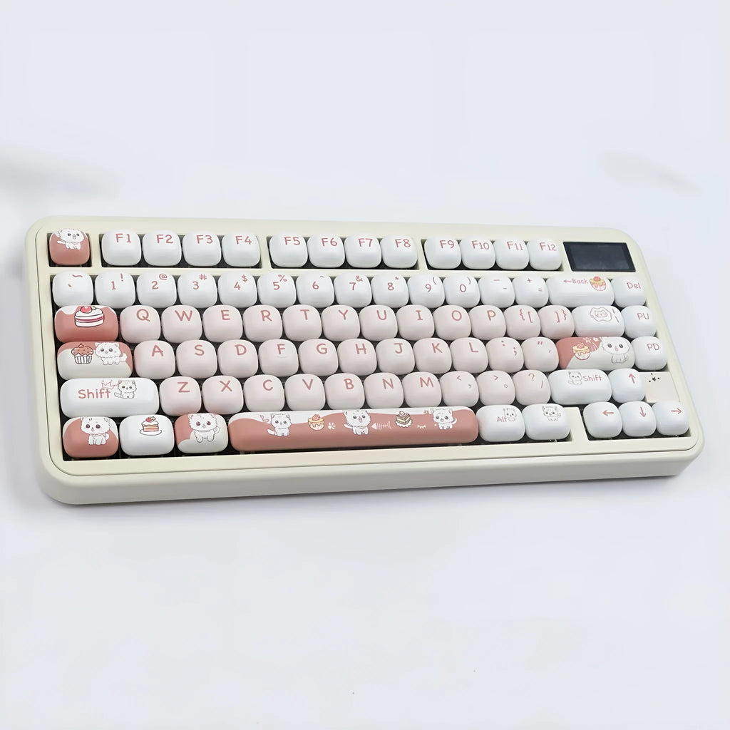 Dessert cat themed mechanical keyboard key caps with MOG round design in complete set