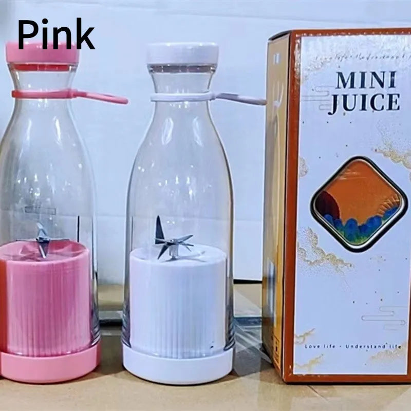Portable USB charging juice cup blender with four cutter heads in blue colour
