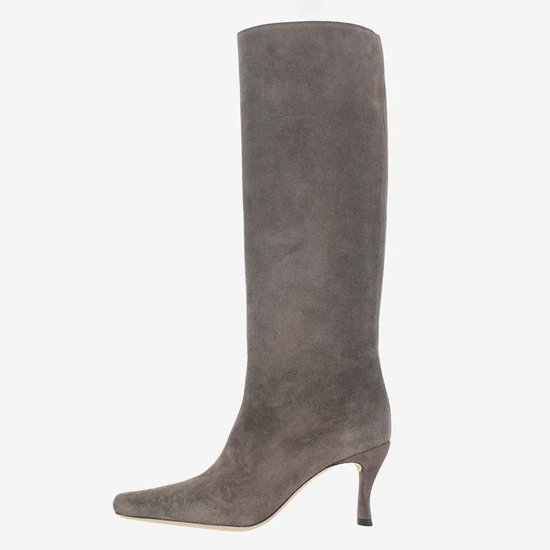 Women's square head cowboy boots in microfiber available in multiple colours including black, grey and patterned options