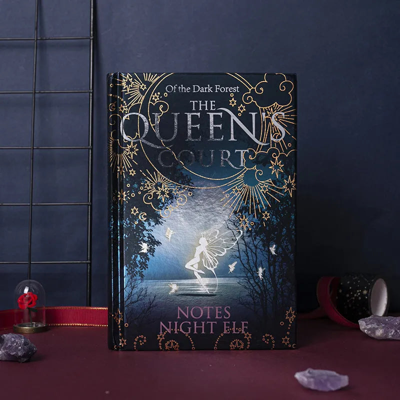 A5 luminous hardcover notebook with full-colour illustrated pages in blue or purple