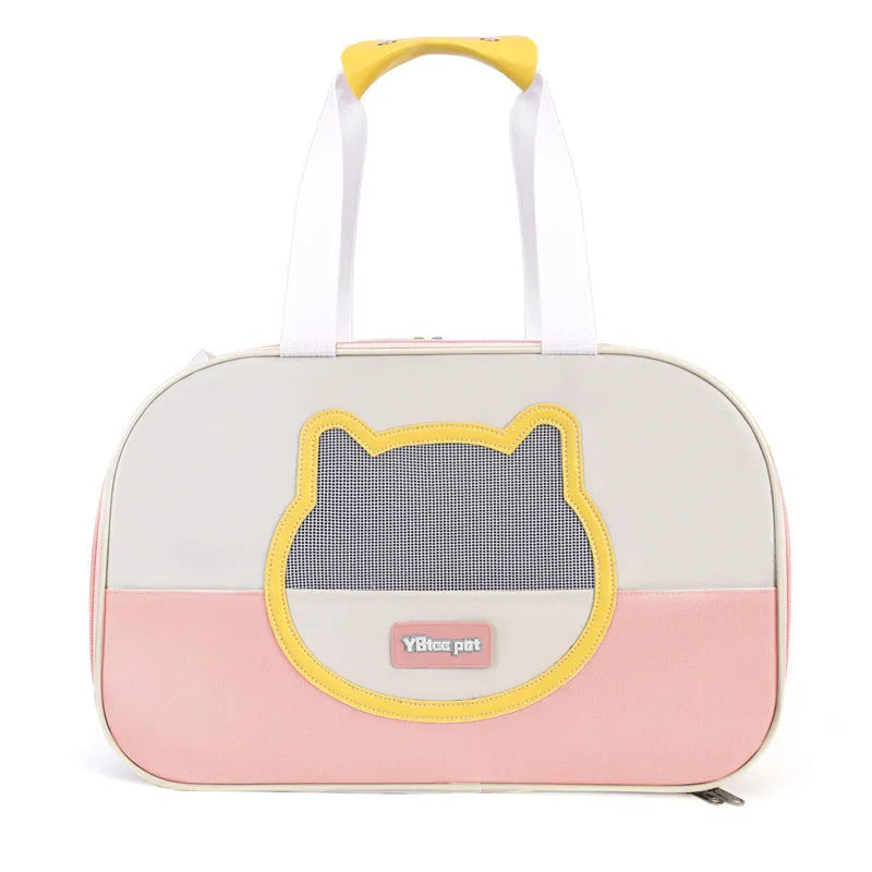 Outdoor portable foldable cat backpack in blue colour with breathable mesh panels