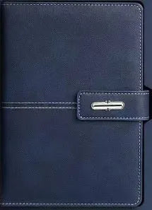 Custom A5 notebook with imitation leather cover in Business Black showing wood-free paper interior pages