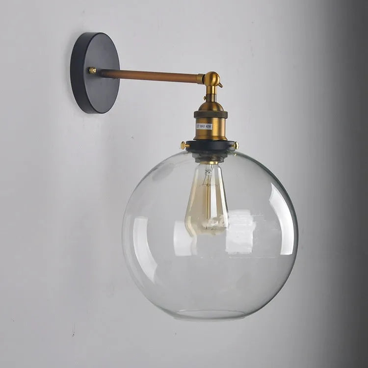 Retro round ball glass wall lamp 20cm diameter with aluminium holder