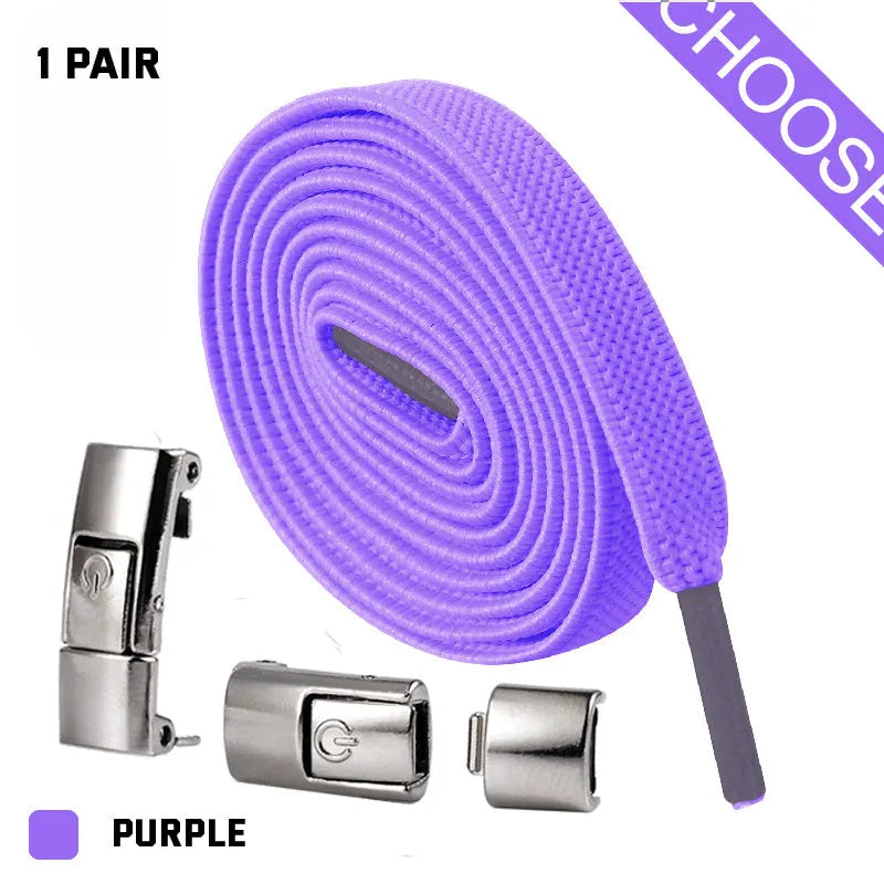 Press lock elastic shoelace with 8mm flat width and cotton weave on a trainer.