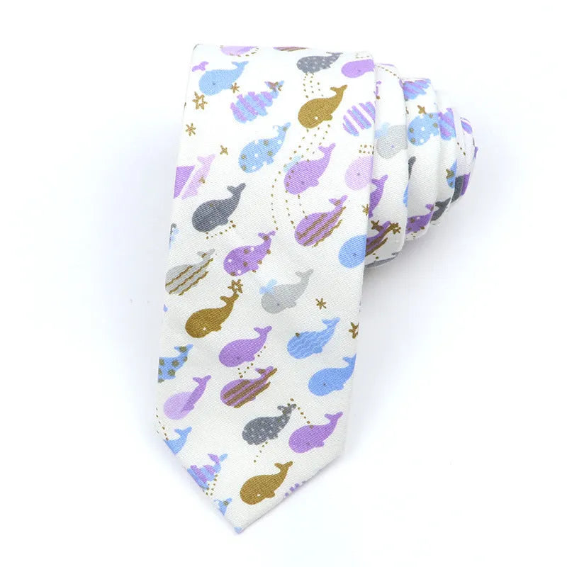 Korean style narrow cotton bow tie for men with printed cartoon pattern design