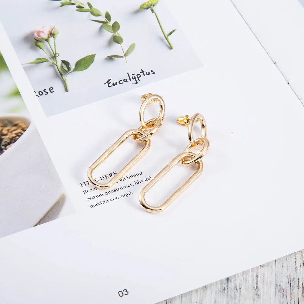 Geometric sterling silver needle hoop earrings for women with ring and line design