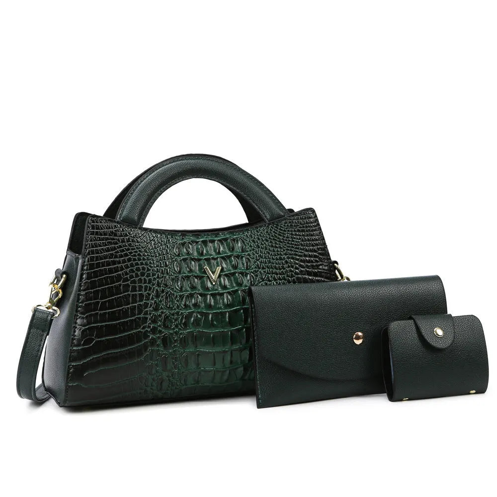 Women's square vertical crossbody handbag in crocodile-pattern PU leather with single shoulder strap