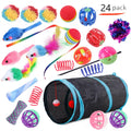 Plastic cat toy channel maze set with coloured accessories for feline play
