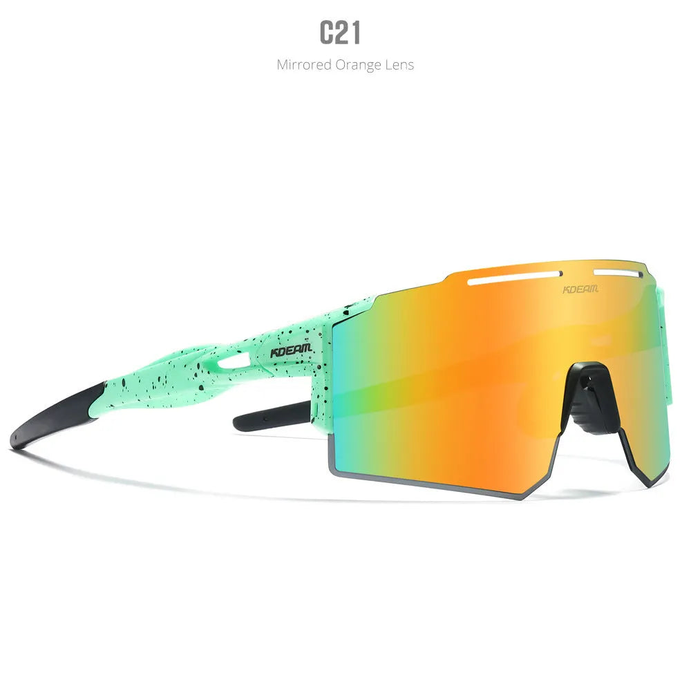 Ultralight polarised cycling sunglasses with frameless TR90 frame in a selected colour.