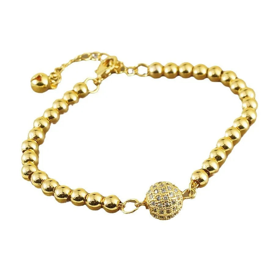 Arabic style copper bracelet with zircon stone and heart-shaped charm for women