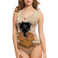 Women's one-piece swimsuit with 3D printed floral and insect pattern on polyester fabric.